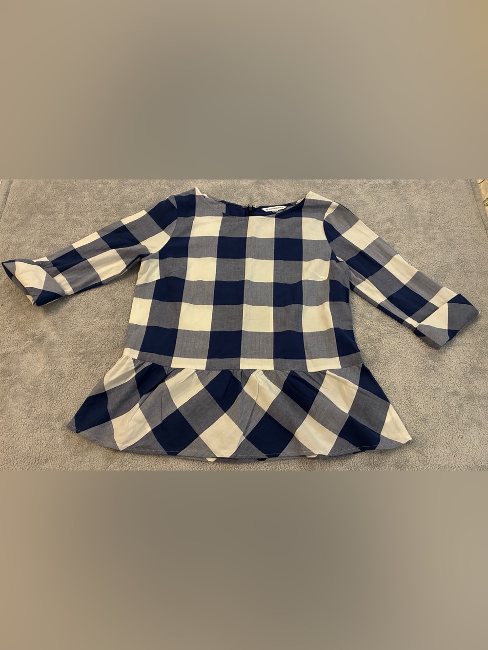 Women’s Southern Tide 3/4 sleeve Navy and White Gingham Peplum Top Size Medium